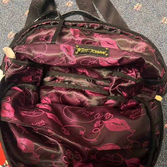 Betsey Johnson Convertible Backpack Tote Bag Roses Leopard Silky Tassels B Charm - Picture 12 of 15